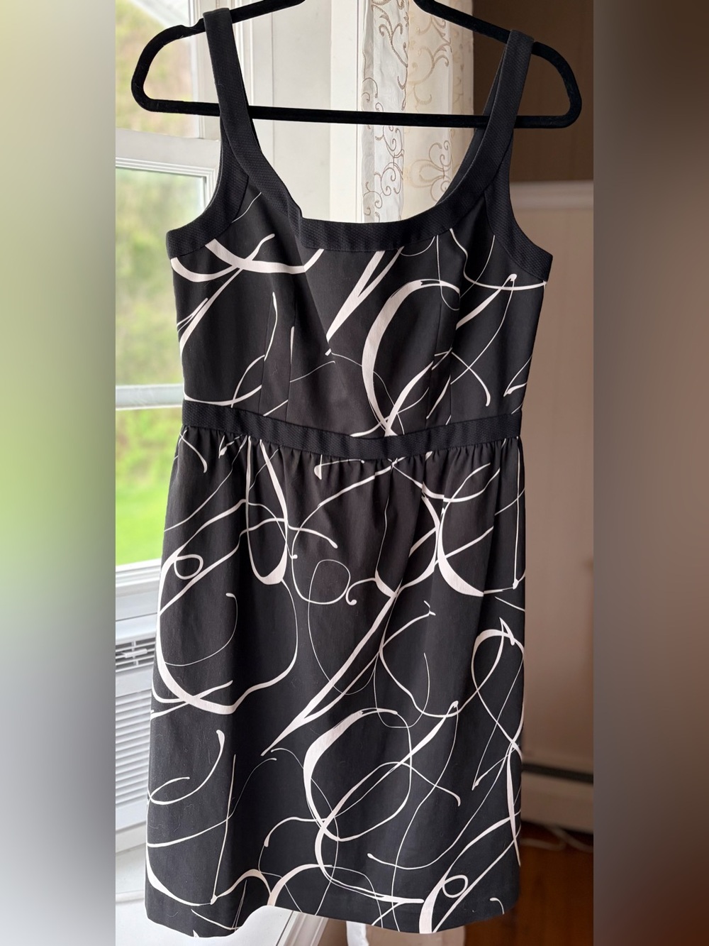Carmen Marc Valvo Black/White Designer Abstract Print Cotton Dress 10 Artsy EUC